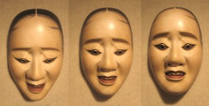 Three_pictures_of_the_same_noh_'hawk_mask'_showing_how_the_expression_changes_with_a_tilting_of_the_head