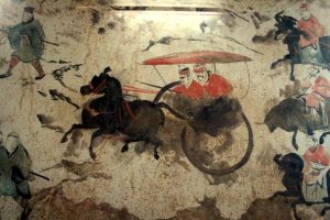 gvhEastern_Han_Dynasty_tomb_fresco_of_chariots,_horses,_and_men,_Luoyang_2