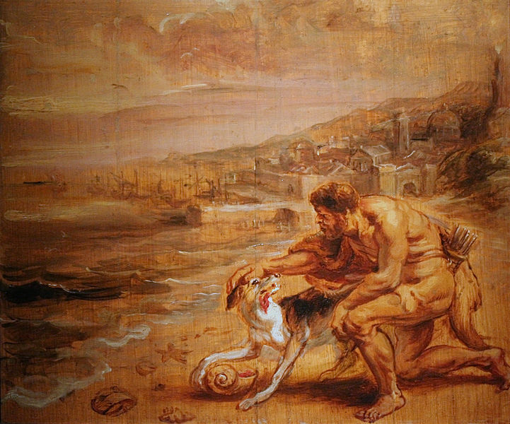 Hamilco petting a dog outside Carthage